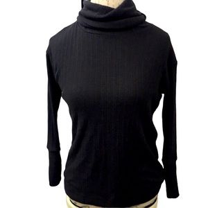 Susina Black Ribbed Turtle Neck Size XS
